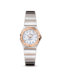 Omega Constellation  Quartz Small Women's Watch, 18K Rose Gold, Mother Of Pearl & Diamonds Dial, 123.20.24.60.55.003