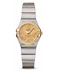 Omega Constellation  Quartz Small Women's Watch, 18K Yellow Gold, Champagne & Diamonds Dial, 123.25.24.60.58.001