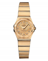 Omega Constellation  Quartz Small Women's Watch, 18K Yellow Gold, Champagne & Diamonds Dial, 123.50.24.60.58.001