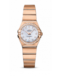 Omega Constellation  Quartz Small Women's Watch, 18K Rose Gold, Mother Of Pearl & Diamonds Dial, 123.55.24.60.55.001