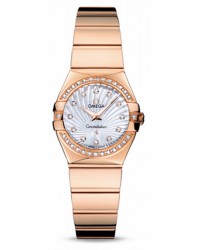Omega Constellation  Quartz Small Women's Watch, 18K Rose Gold, Mother Of Pearl & Diamonds Dial, 123.55.24.60.55.005