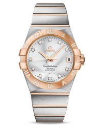 Omega Constellation  Automatic Men's Watch, 18K Rose Gold, Silver & Diamonds Dial, 123.25.38.21.52.003