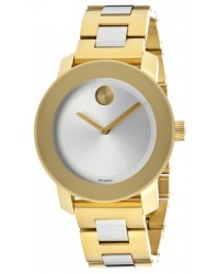 Movado Bold  Quartz Men's Watch, Gold Plated, Silver Dial, 3600129