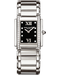 Patek Philippe Twenty 4  Quartz Women's Watch, Stainless Steel, Black & Diamonds Dial, 4910/10A-001