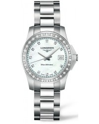 Longines Conquest  Quartz Women's Watch, Stainless Steel, Mother Of Pearl & Diamonds Dial, L3.258.0.89.6