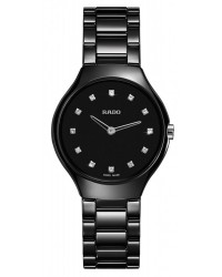 Rado True Thinline  Quartz Women's Watch, Ceramic, Black & Diamonds Dial, R27742732