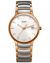 Rado Centrix  Quartz Unisex Watch, 18k Rose Gold Plated, Silver Dial, R30554103