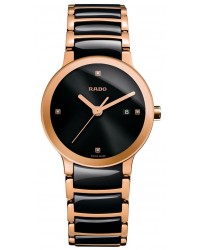 Rado Centrix  Quartz Women's Watch, 18k Rose Gold Plated, Black & Diamonds Dial, R30555712