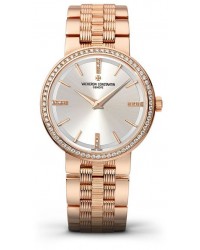 Vacheron Constantin Patrimony Traditionnelle  Quartz Women's Watch, 18K Rose Gold, Silver & Diamonds Dial, 25557/Q01R-9277