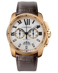 Cartier Calibre  Chronograph Automatic Men's Watch, 18K Rose Gold, Silver Dial, W7100044