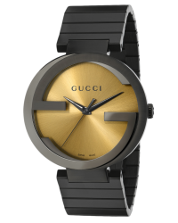 Gucci Interlocking  Quartz Men's Watch, PVD Black Steel, Gold Dial, YA133209