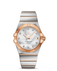 Omega Constellation  Automatic Men's Watch, 18K Rose Gold, Silver & Diamonds Dial, 123.20.38.21.52.001