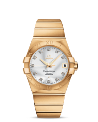 Omega Constellation  Automatic Men's Watch, 18K Yellow Gold, Silver & Diamonds Dial, 123.50.38.21.52.002