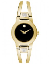 Movado Amorosa  Quartz Women's Watch, Gold Plated, Black Dial, 604984