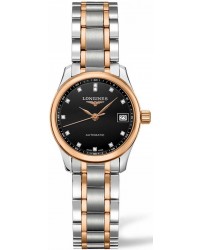 Longines Master  Automatic Women's Watch, Steel & 18K Rose Gold, Black & Diamonds Dial, L2.128.5.59.7