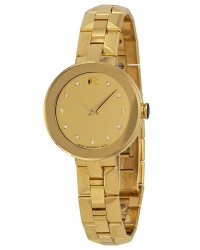 Movado Sapphire  Quartz Women's Watch, Gold Plated, Gold Dial, 606816