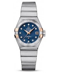 Omega Constellation  Automatic Women's Watch, Steel & 18K Rose Gold, Blue & Diamonds Dial, 123.20.27.20.53.002