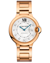 Cartier Ballon Bleu  Automatic Mid-Size Watch, 18K Rose Gold, Silver Dial, WE902026